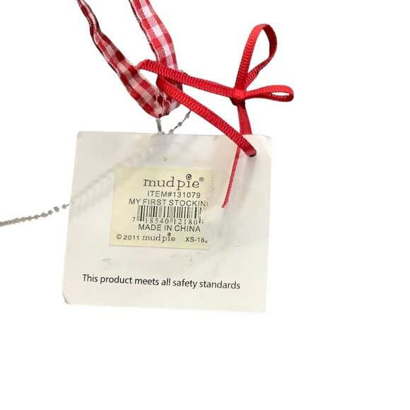 Babys My First Christmas Stocking Mud Pie Red White Santa Gingham 17” NEW - Picture 4 of 8